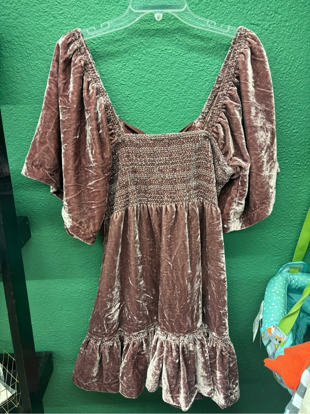 Free People Crushed Velvet Mini Dress in Dusty Mauve with Copper Stitching